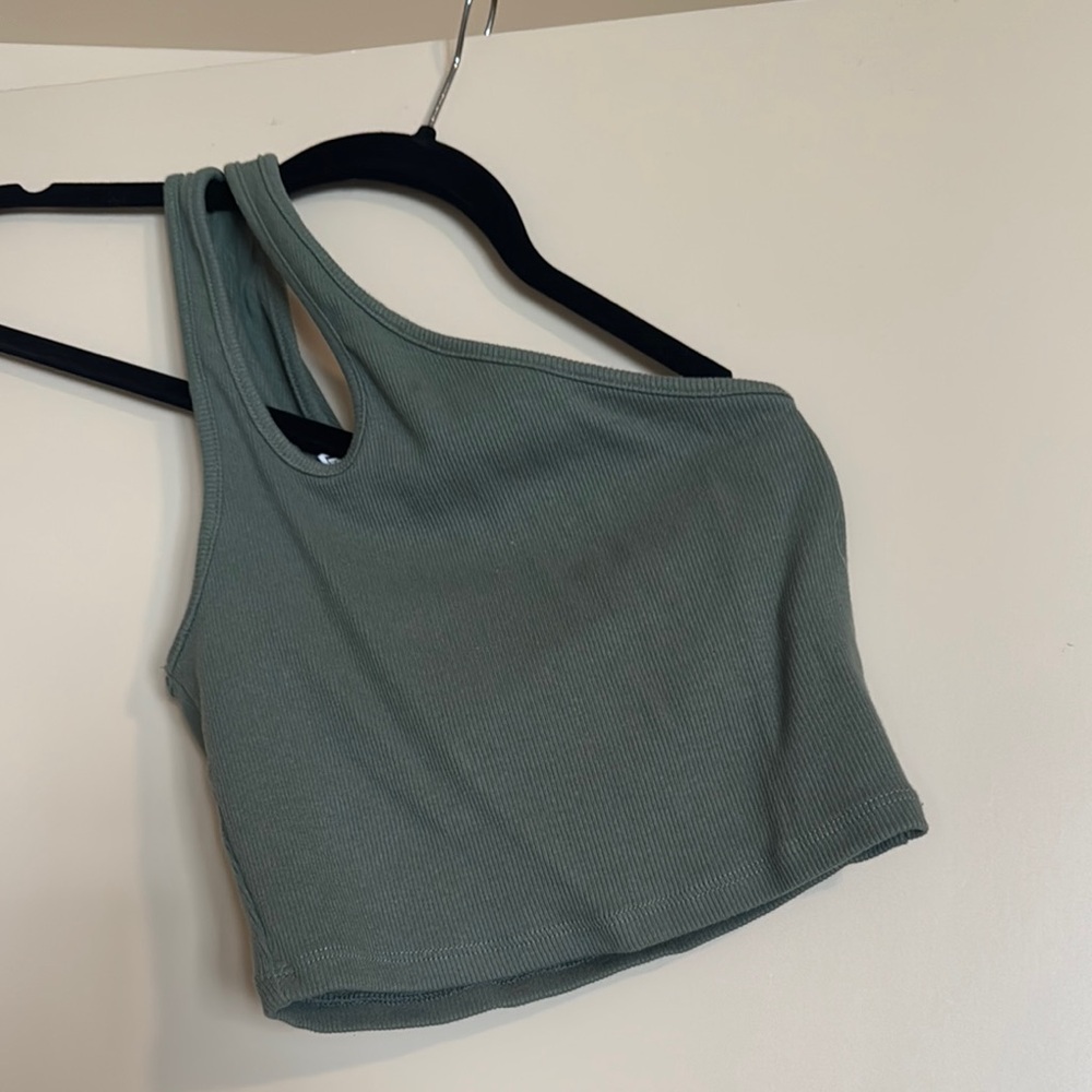 Zara Green Asymmetrical Crop Tank Top